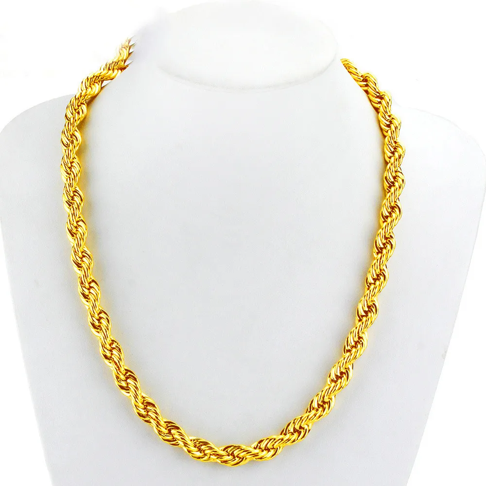 

6MM Thick Solid French Rope Chain Yellow Gold Filled Hip Hop Men's Twisted Necklace 23.6" Length