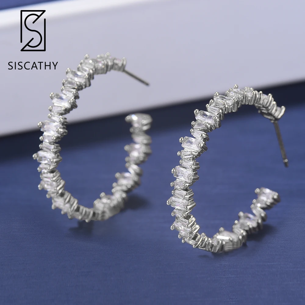 Sisathy 31*31 мм модные серьги для женщин кубическая циркониевая инкрустация круглая