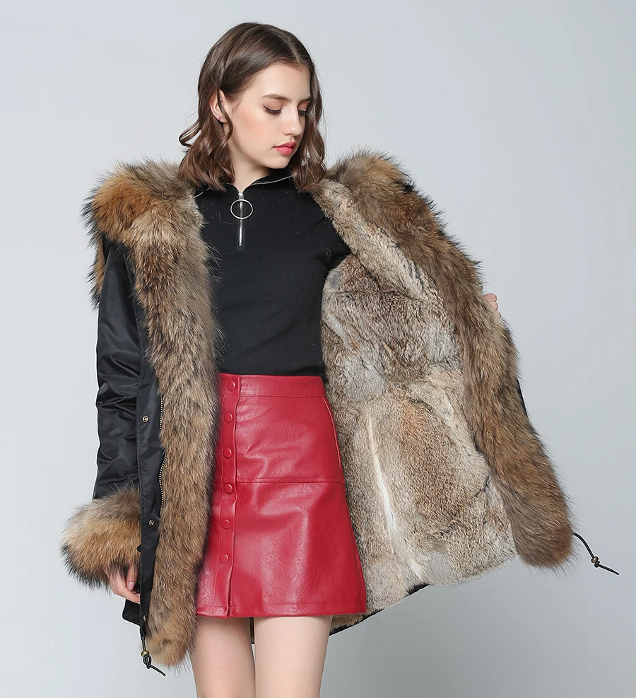 OFTBUY, водонепроницаемая парка, зимняя куртка, Женское пальто с натуральным мехом, большой натуральный мех енота, Воротник из натурального меха кролика, подкладка из толстого теплого меха, Новинка