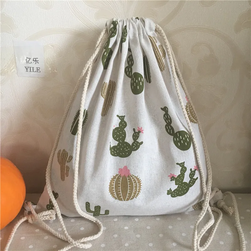 

Рюкзак YILE из хлопка и льна на шнурке, дорожная сумка, Студенческая сумка с принтом кактуса, Opuntia B314