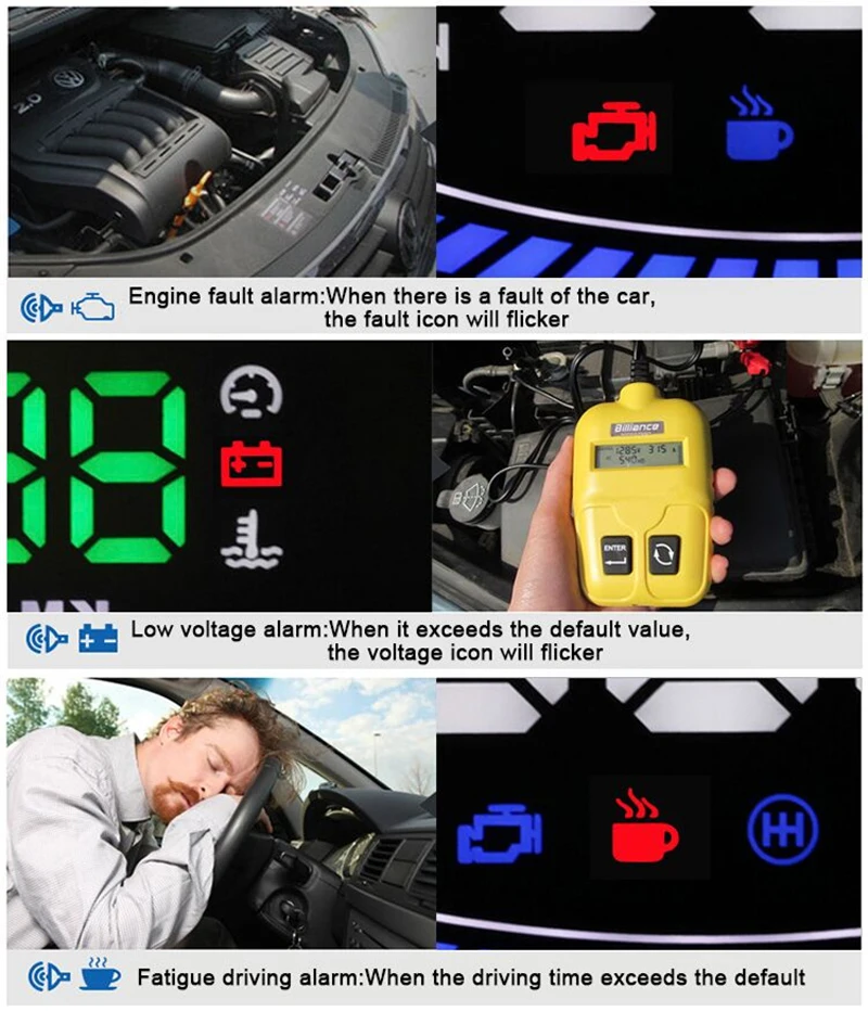 BigBigRoad автомобильный HUD Дисплей OBD 2 Интерфейс умный цифровой спидометр ветровое стекло проектор превышение скорости напряжения сигнализация для топливного бака