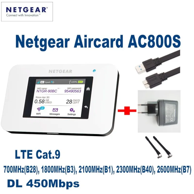 Netgear Aircard AC800S Cat9 450 Мбит/с 4G LTE беспроводной маршрутизатор с поддержкой B1 B3 B7 B8 B28 B38