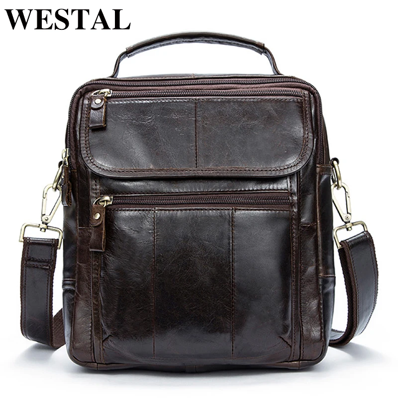 WESTAL bag men's genuine leather men's shoulder bag for men vintage messenger crossbody bags for document zipper flap handbag