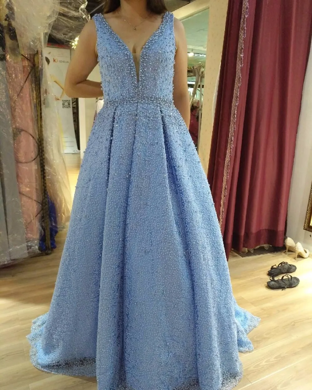 Robe De Soiree Новое поступление Роскошные небесно-голубые элегантные длинные вечерние платья трапециевидной формы атласные вечерние платья официальные реальные фотографии
