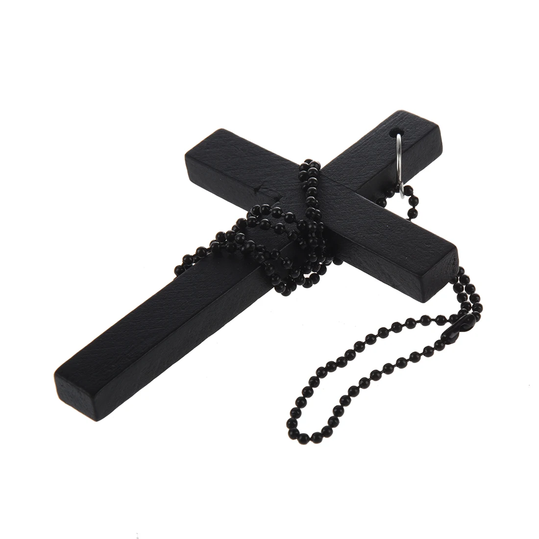 

Metal Beaded Chain Wooden Cross Pendant Necklace Black