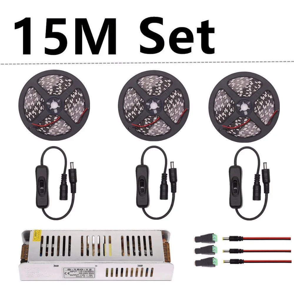 Светодиодные растительные лампы LED Grow Lights 30M 20M 15M 10M 5M DC 12V влагозащитные гибкие ленты для выращивания растений с переключателем питания, 60 светодиодов/м.
