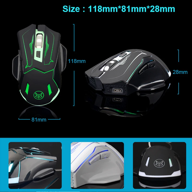 Q5 2 4 GHz Беспроводная Бесшумная перезаряжаемая мышь Smart Sleep LED с подсветкой USB