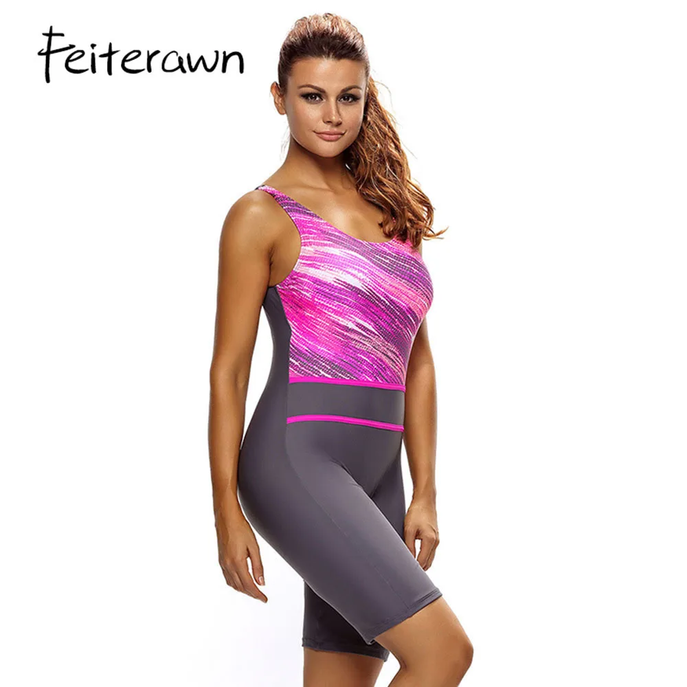 Feiterawn 2018 Women Bathing Suit Rosy Print Pattern Grey Conserved One Piece Swimsuit Plus Size Swimwear DL410055 | Спорт и