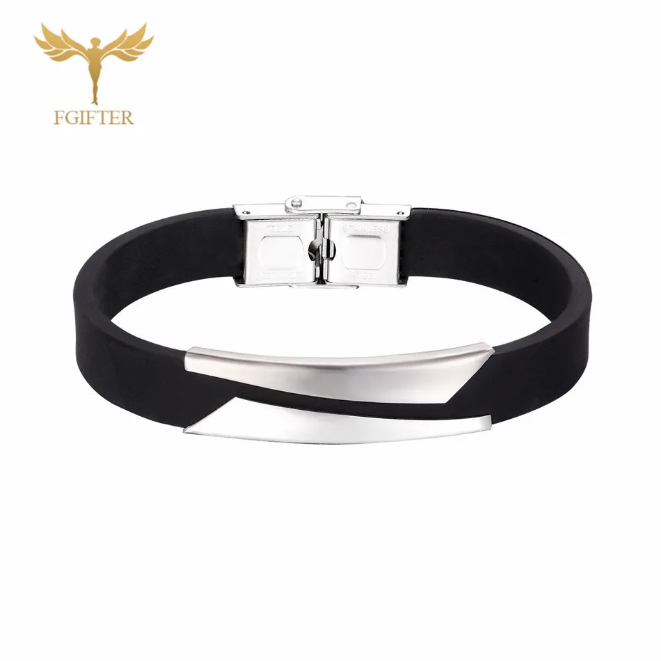 Bracelets Bangles Изготовленный на заказ черный силиконовый браслет с золотым и серебряным аксессуарами из нержавеющей стали мужские и женские браслеты-манжеты браслеты ювелирные изделия - Окраска металла: Bracelets Bangles