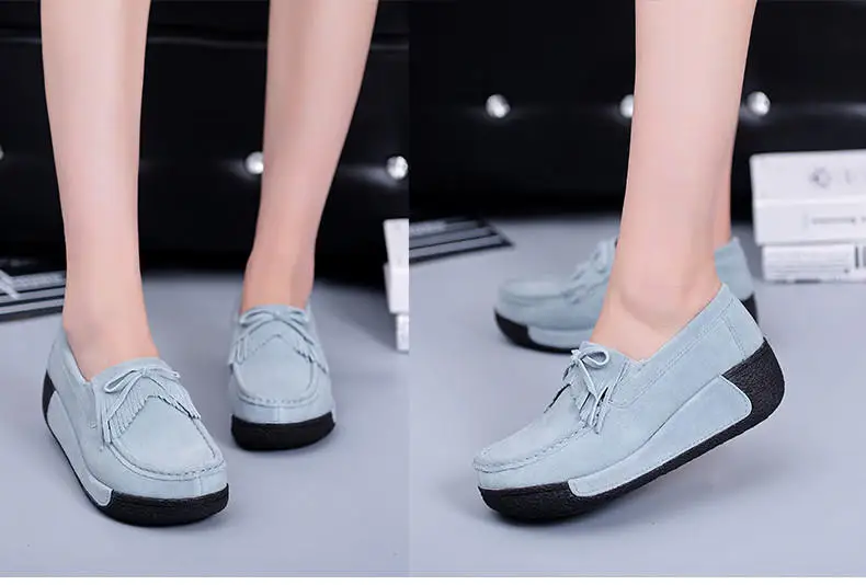 Spring Women Flats Shoes Platform Sneakers Shoes Leather Suede Fringe Loafers Slip On Flats Heel Creepers Ladies Shoes Moccasins