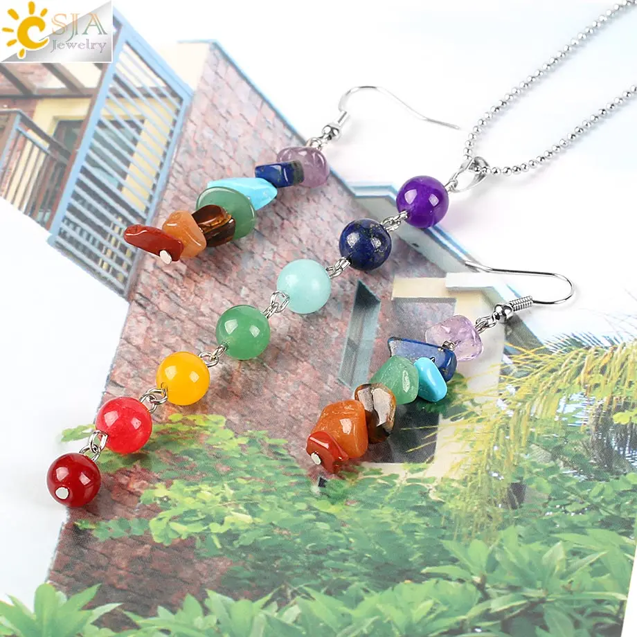 CSJA 7 Чакр Йога Женские Ювелирные наборы лечебные радужные кристаллы рейки серьги