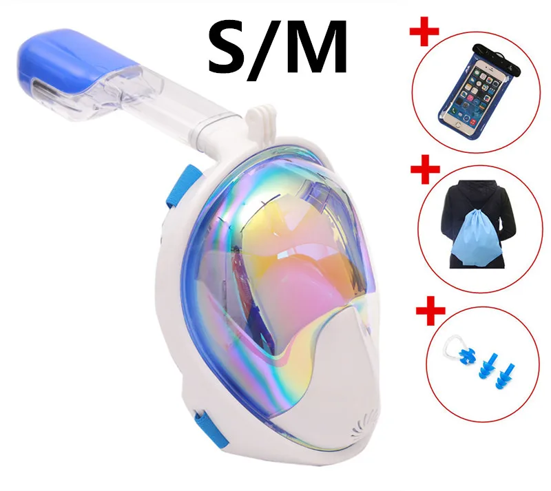 Blue White SET S M Новинка, покрытая подводным аквалангом, противотуманная маска для дайвинга, набор для подводного плавания, респираторные маски, безопасные и водонепроницаемые - Цвет: Blue White SET S M