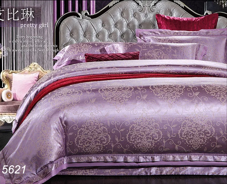Фиолетовый шелковое постельное белье одежда дань набор жаккардовые 4 шт./6 шт.