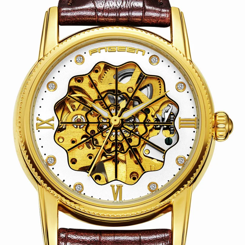 FNGEEN модные дизайнерские часы Tourbillon Мужские роскошные кожаные автоматические