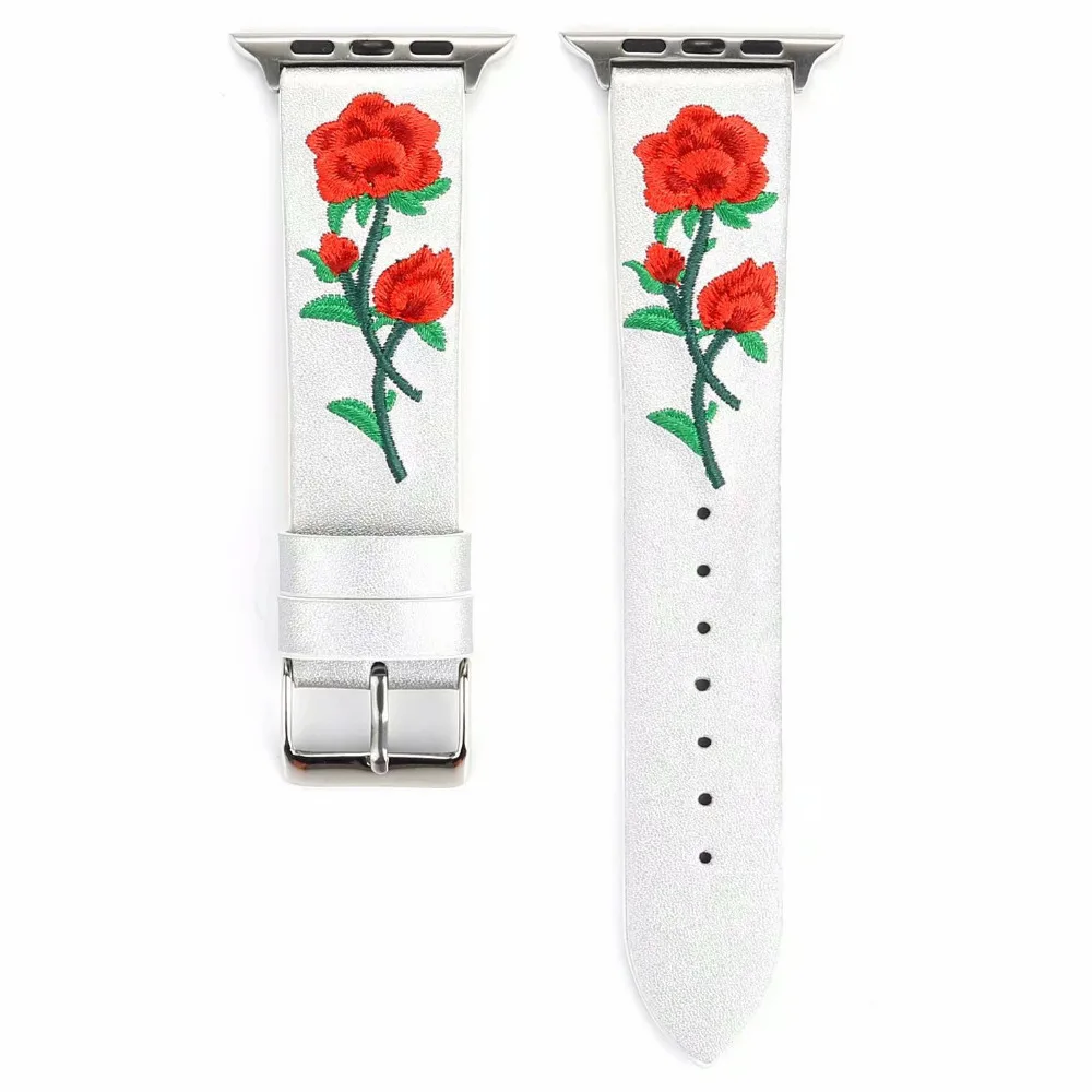 Кожаный ремешок с цветочной вышивкой для Apple Watch Band 42 мм 38 40 44 iWatch Series 4 3 2 1 дамский