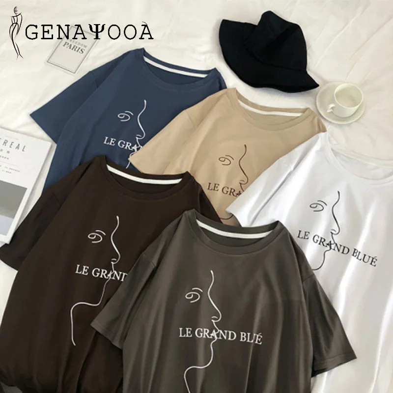 Genayooa Эстетическая забавная Футболка женская хлопковая футболка с коротким