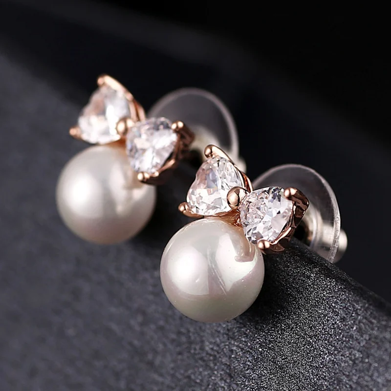 Мода Бантом Шарм Имитация Перл Серьги Стержня для Женщин с 3А Циркон BRE52|pearl stud