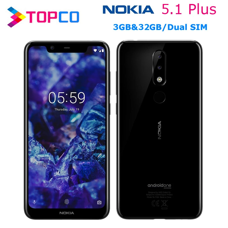 Мобильный телефон Nokia 5 1 Plus Android четыре ядра 4G LTE 86 '' 3 ГБ ОЗУ 32 Гб ПЗУ две sim карты