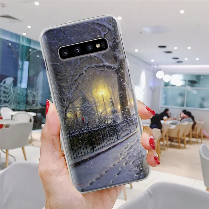 Пейзаж Зима светильник снег чехол для телефона для samsung Galaxy S10e S10 плюс S7 S8 S9 Plus Note 8 9 M10 M20 M30 жесткий чехол Coque