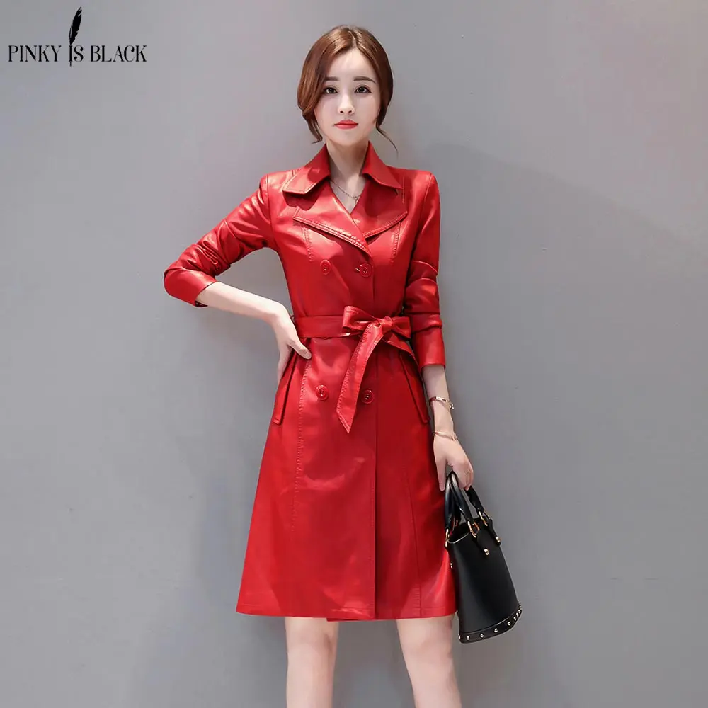 Женская мотоциклетная куртка PinkyIsBlack Длинная зимняя из искусственной кожи с