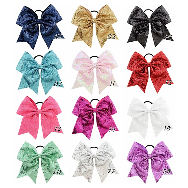 12 Colors 12 шт., 8 дюймов, блестящий глиттер, блестки, свиной хвост, банты для девочек, большой черлидер, банты для волос, конский хвост, держатель, эластичные Галстуки для волос - Цвет: 12 Colors