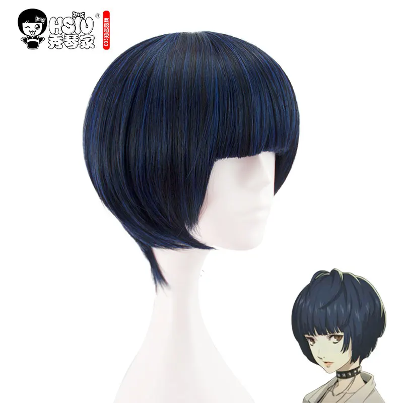 HSIU Новинка Высокое качество Tae Takemi косплей парик persona5 короткий синий черный смешанный костюм играть парики Хэллоуин костюмы волосы