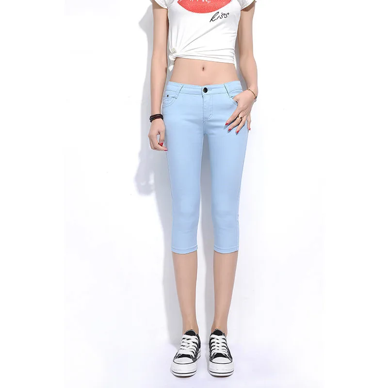 Light Blue Для женщин Урожай леггинсы тонкий 3/4 Длина леди Leggin высокое эластичные гольфы Длина женские стрейч хлопок - Цвет: Light Blue