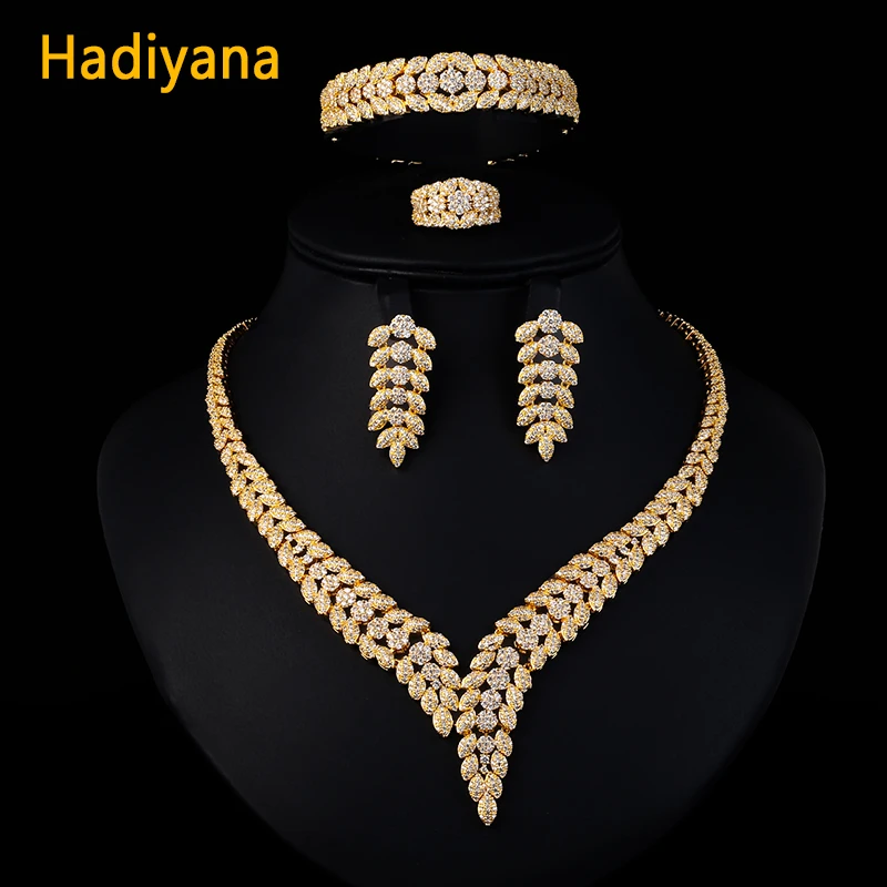 Hadiyana сверкающие Pave CZ Дубай ювелирные наборы для женщин Свадебные циркониевые