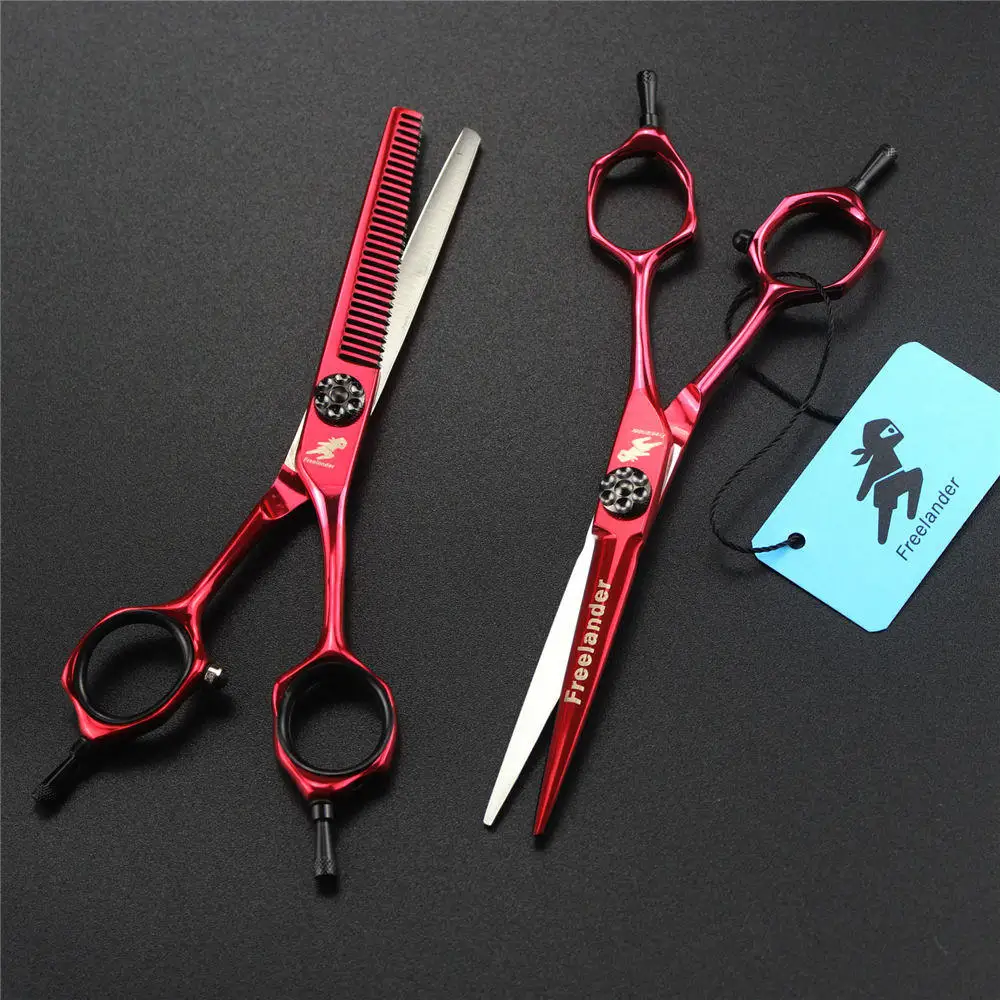 2pcs No Bag Высший сорт 6 дюймов красный "A" ножницы для домашних животных Профессиональные Парикмахерские ножницы для кошек и собак Ножницы для ухода за волосами прореживающие ножницы - Цвет: 2pcs No Bag