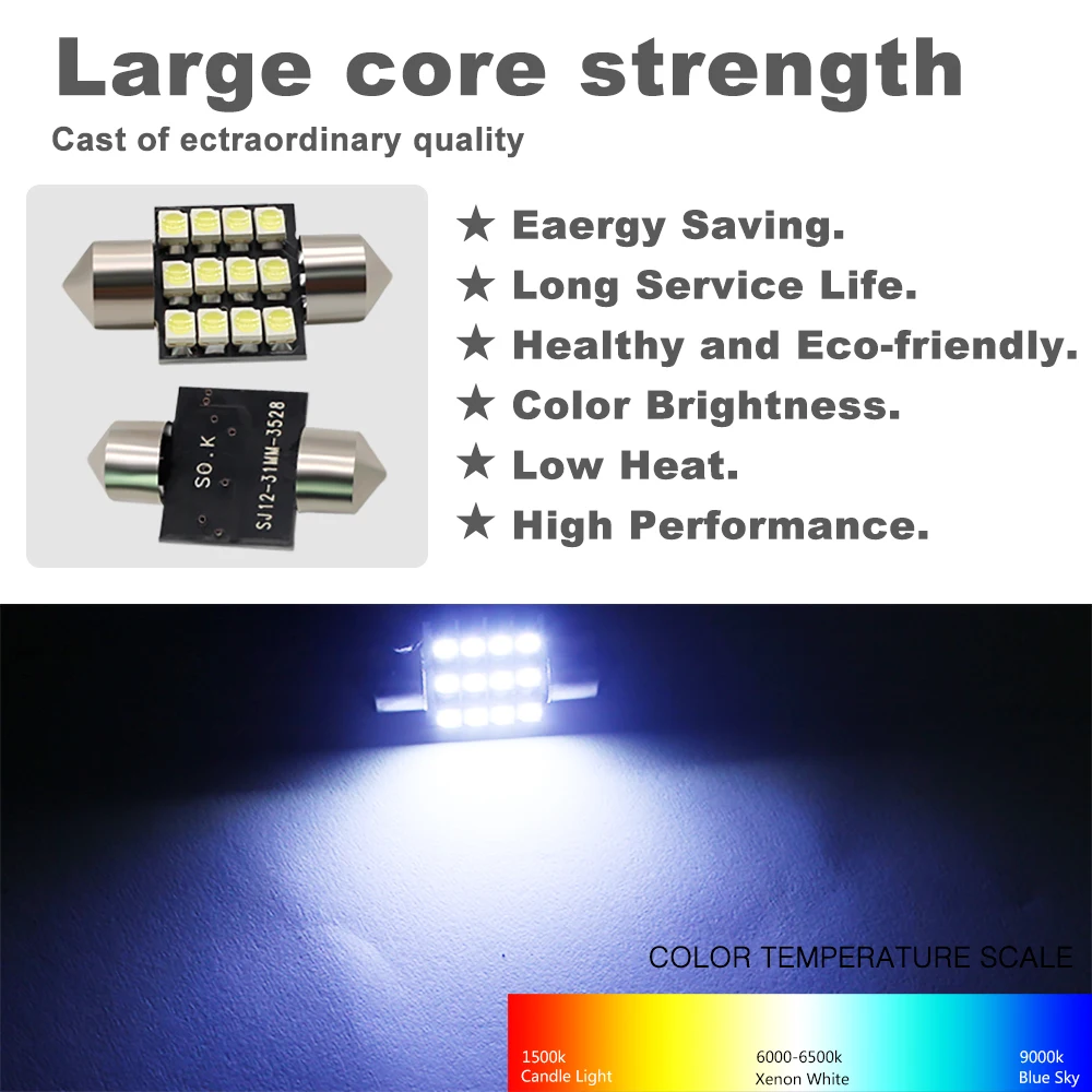 10 шт. гирлянда DE3022 DE3175 CANBUS 12 SMD 3528 Светодиодный лампы 31 мм белый лампа для авто