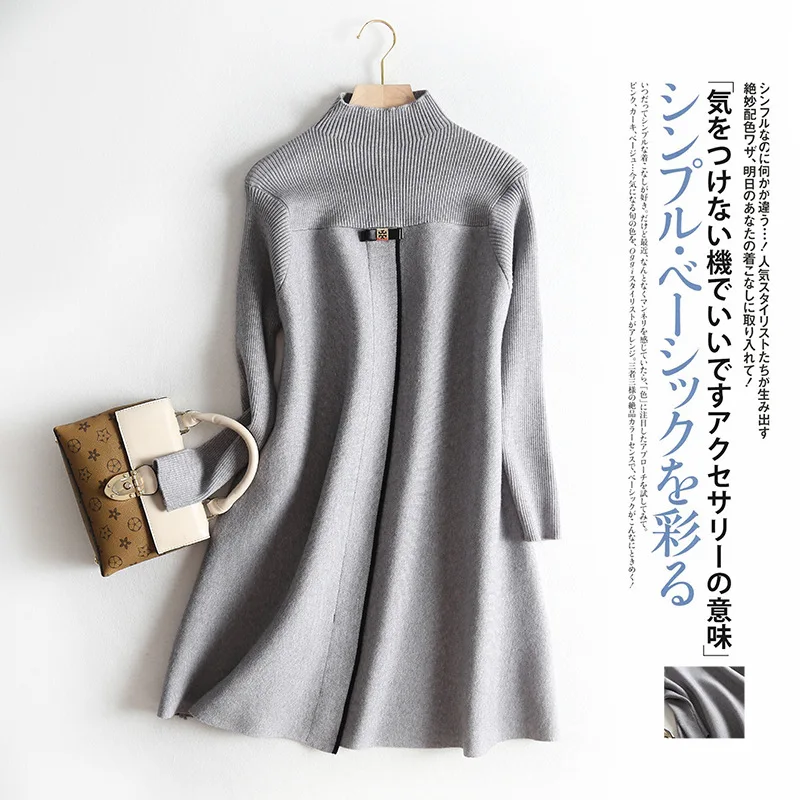 Женское вязаное платье с разрезом длинное однотонное свитер длинным рукавом