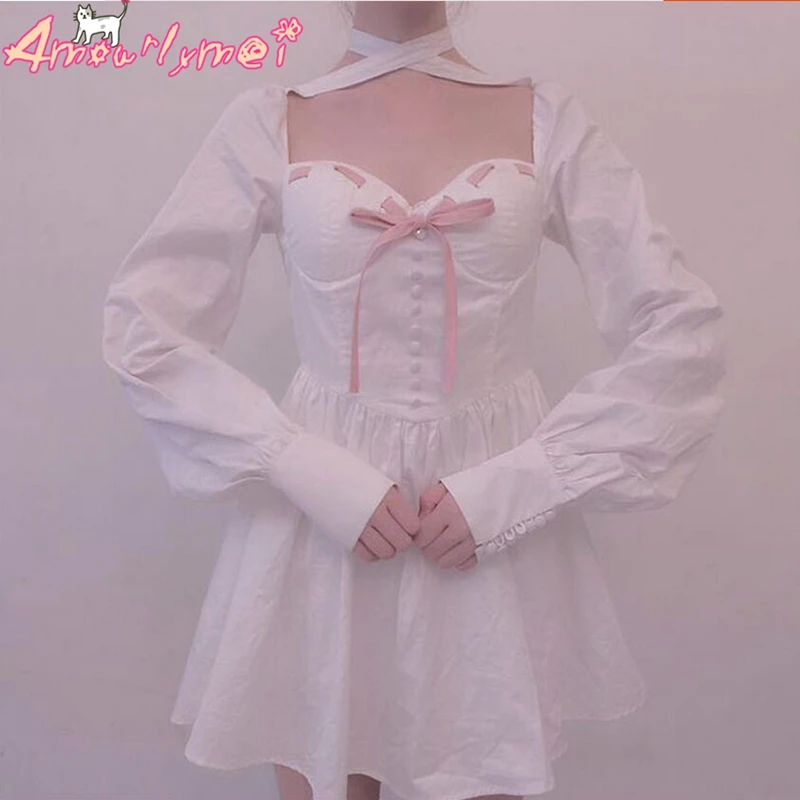 Vestidos Femininos 2018 сексуальное женское платье Mori Girl милое розовое с бантом и длинным