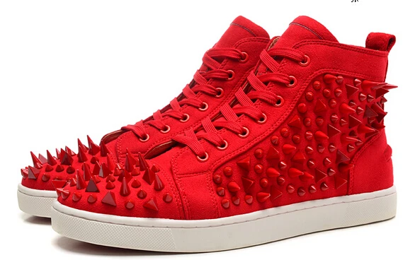 Кроссовки мужские кожаные черные белые красные на шнуровке с заклепками |