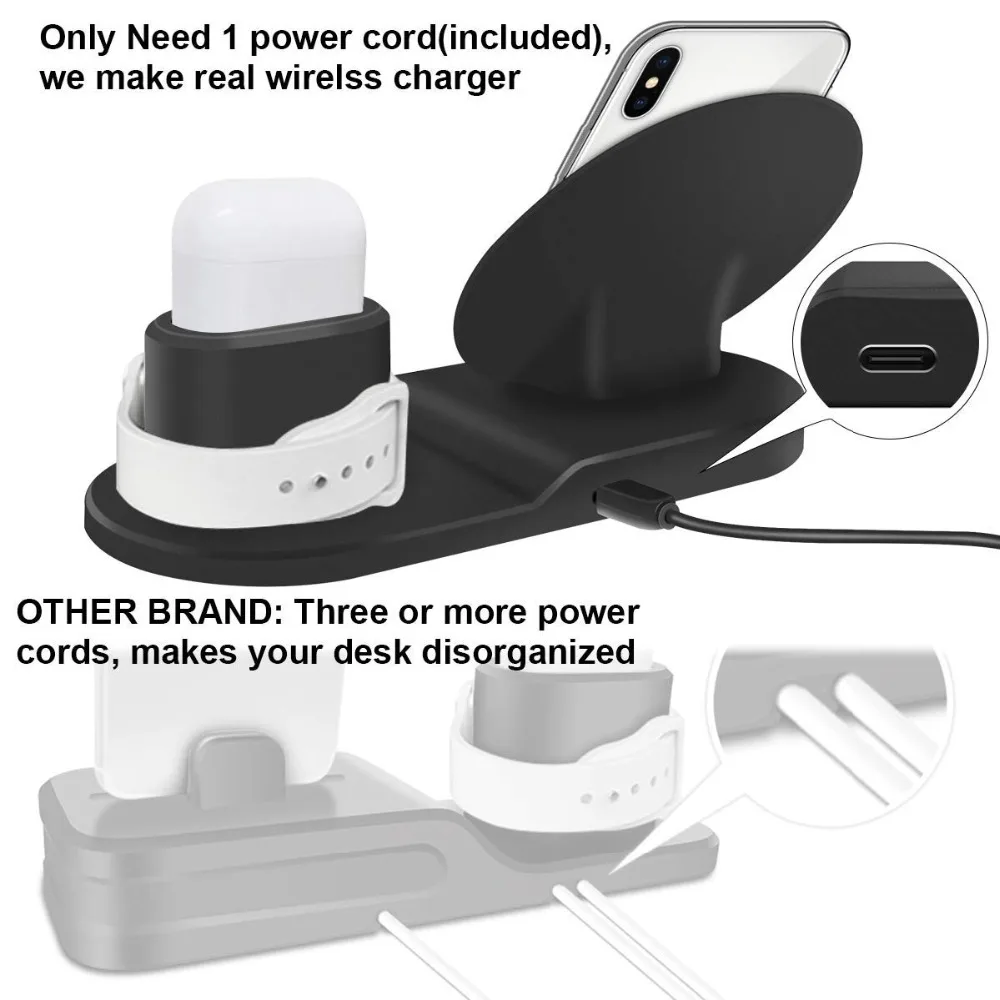 Беспроводной Зарядное устройство подставка для iPhone AirPods Apple Watch док станция