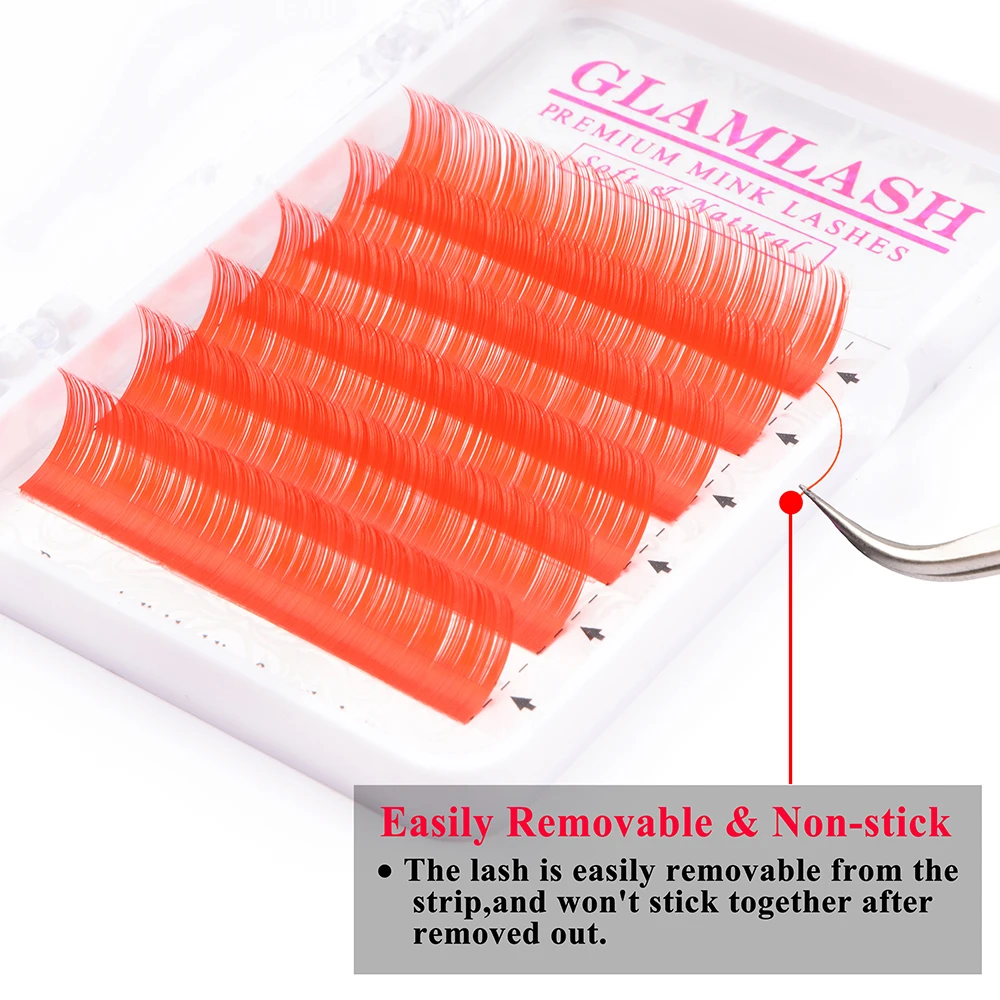 Glamlash Премиум; цвет нежно-фиолетовый, синий, коричневый, зеленый, красный, Цвета наращивание ресниц отдельных искусственной норки накладные ресницы для наращивания, макияж, cilios