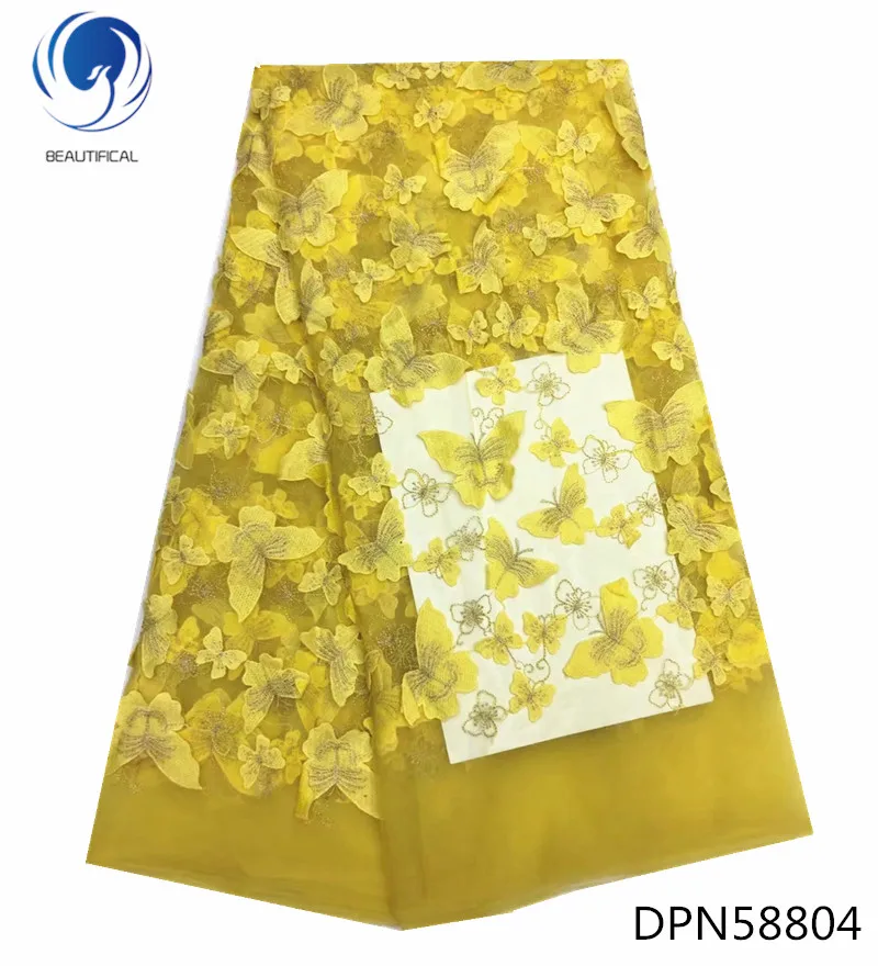

Красивая африканская ткань, Тюль с вышивкой в виде желтых бабочек, кружевная ткань для платья 2018, новейший стиль, 3d французское Сетчатое кру...