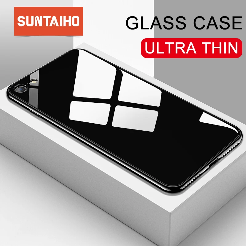 Suntaiho for iPhone Case 7 Plating Edge Phone For 6s iphone XR Xs Max case Glass Back phone Cover 8 Plus |