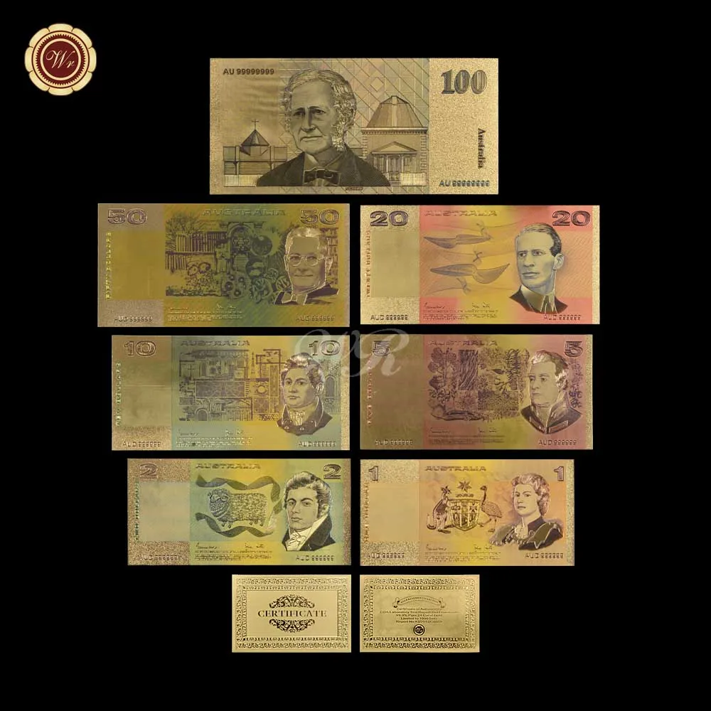 Цветные австралийские золотые банкноты старые AUD 1 2 5 10 20 50 100 набор акриловых