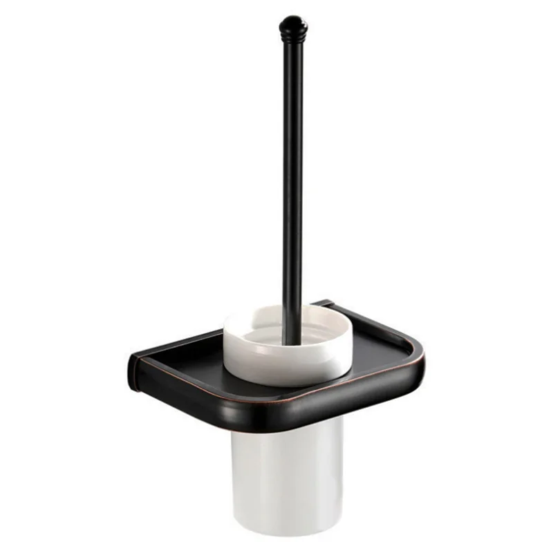 toilet brush holder Черный Ванная комната оборудование комплект старинная бумага держатели Держатель Для Туалетной Щетки двойной Керамика подстаканник мыло Корзина ванна для халатов, полотенец молния - Цвет: toilet brush holder