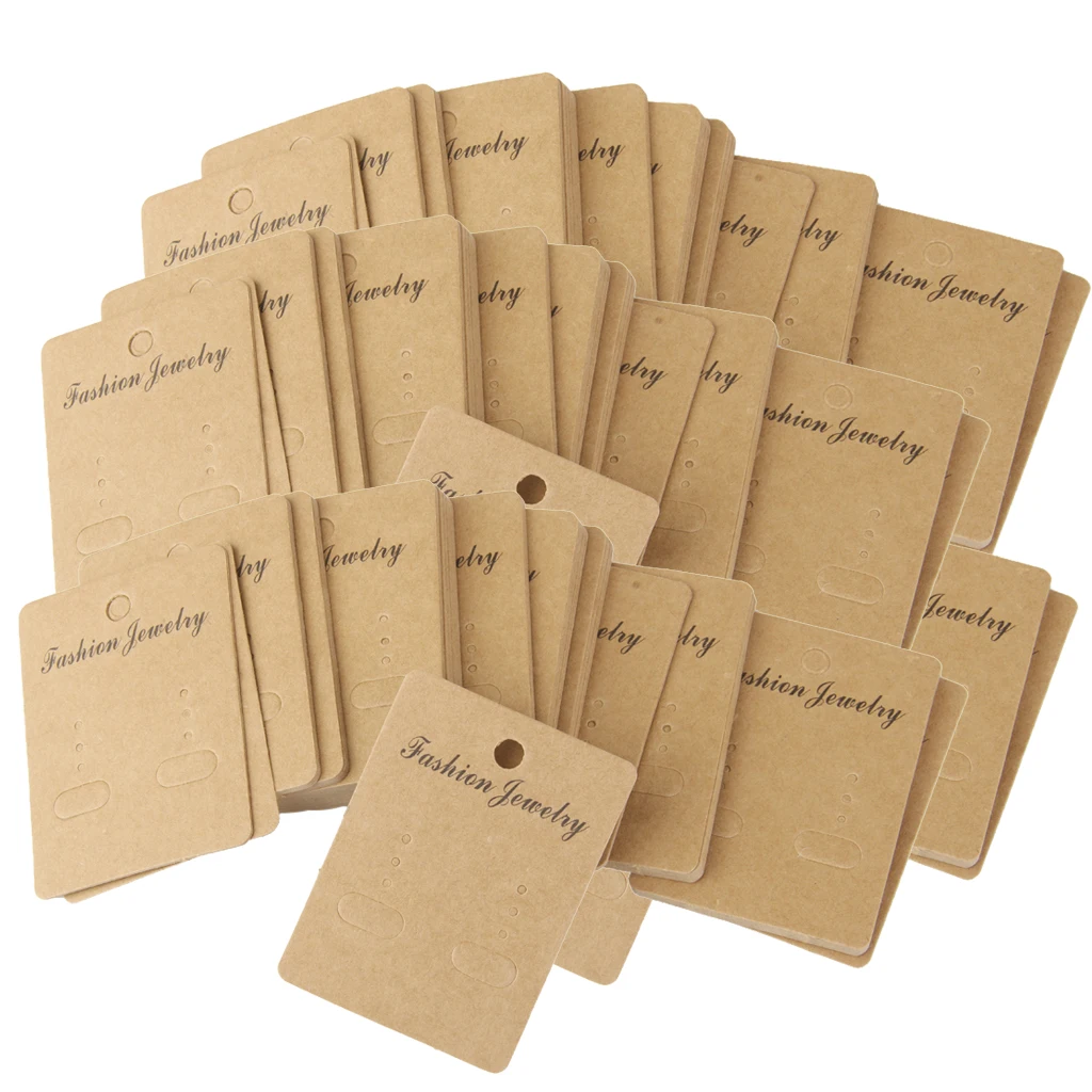 

5x 100 Kraft Paper Earring Ear Studs Brooch Jewelry Hang Label Cards Holder