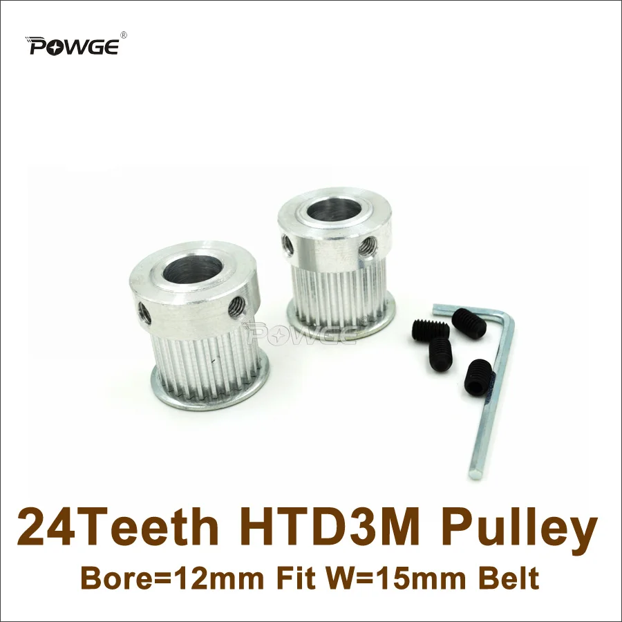 

POWGE 24 Teeth 3M Timing Pulley Bore=12mm Fit Width=15mm HTD3M Belt 24T 24Teeth 3M Pulley CNC Engraving Machine