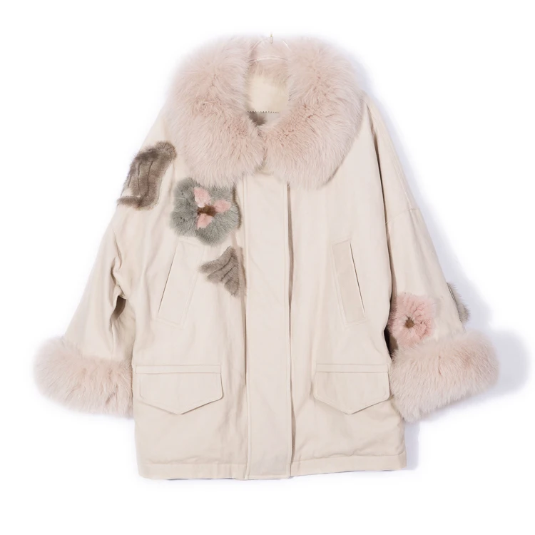 2018 натуральный мех пальто зимняя куртка женская длинная парка Лисий воротник