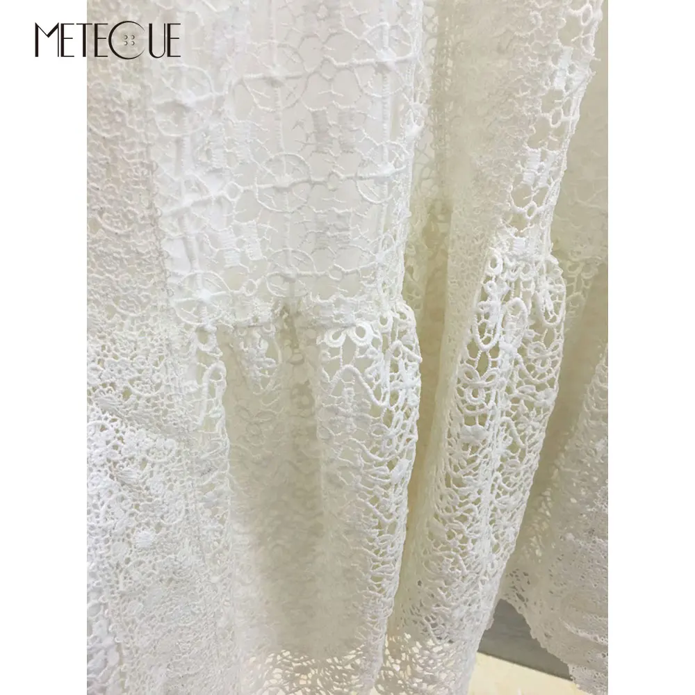 2 Pc Set White Lace Dress 2019 Spring Summer Fashion Stand Collar Butterfly Sleeve Midi | Женская одежда