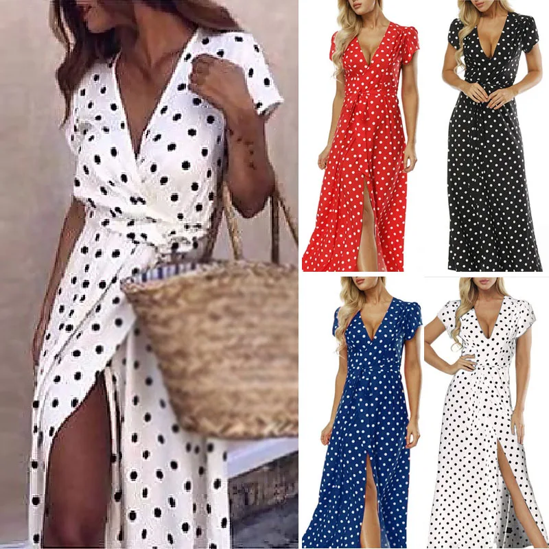 Женское Повседневное платье летнее с коротким рукавом v образным вырезом из