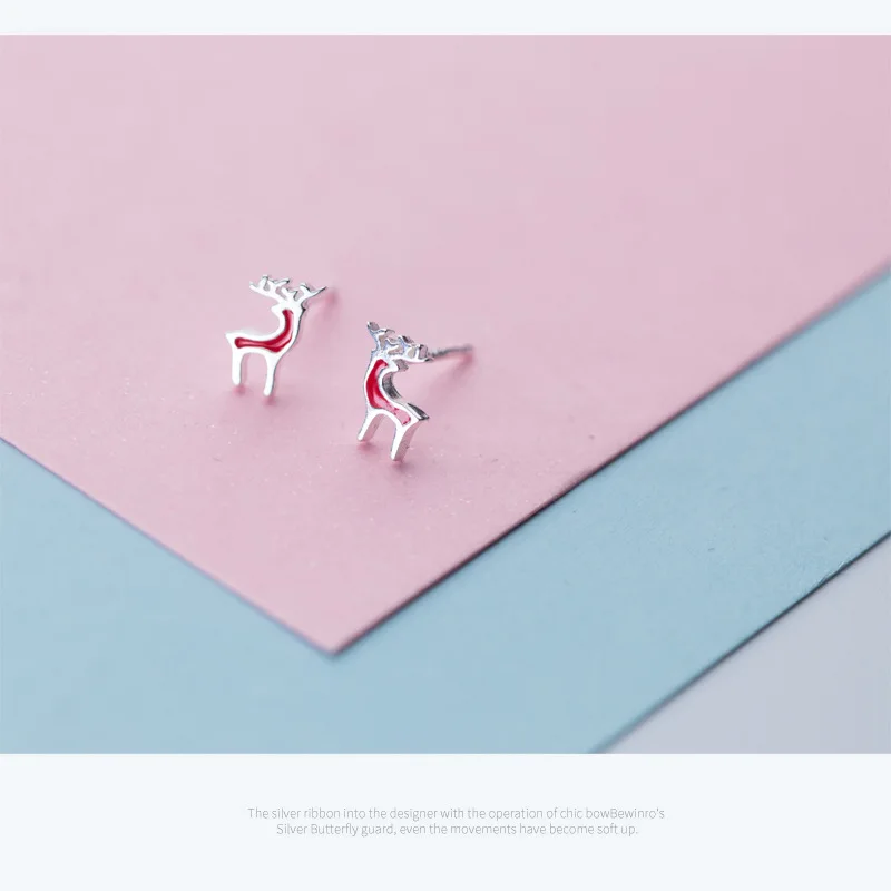 100% Real S925 Sterling Silver Collocation Cute Little Deer Stud Earring for Women Christmas Gift Handmade Fine Jewelry | Украшения и