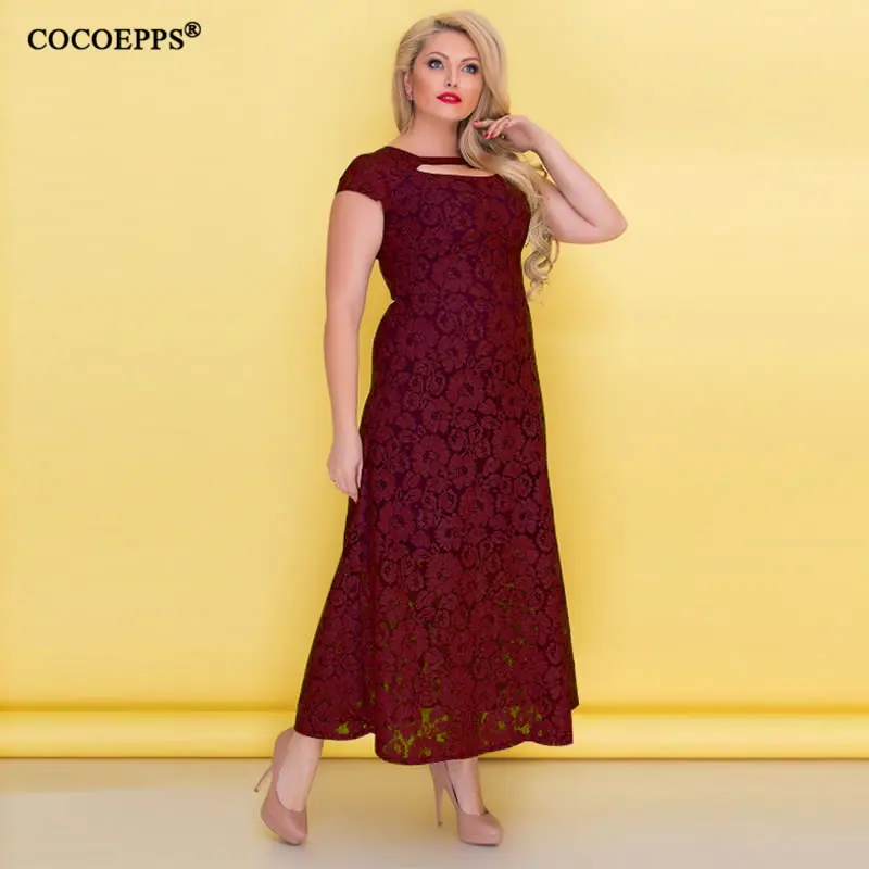 Женское кружевное платье COCOEPPS длинное голубое макси в пол большие размеры осень