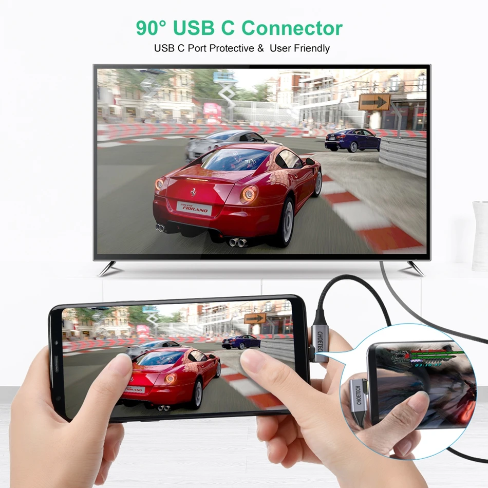 CHOETECH Тип usb C на HDMI Кабель 90 градусов Thunderbolt 3 Совместимость кабель для iPad Pro 2018 samsung