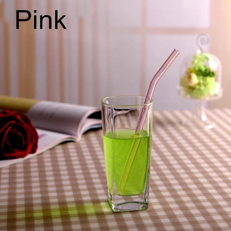 100pcs bent pink 100 шт многоразовые и термостойкие экологические стеклянные соломинки для питьевой воды с кисточкой для свадьбы, дня рождения - Цвет: 100pcs bent pink