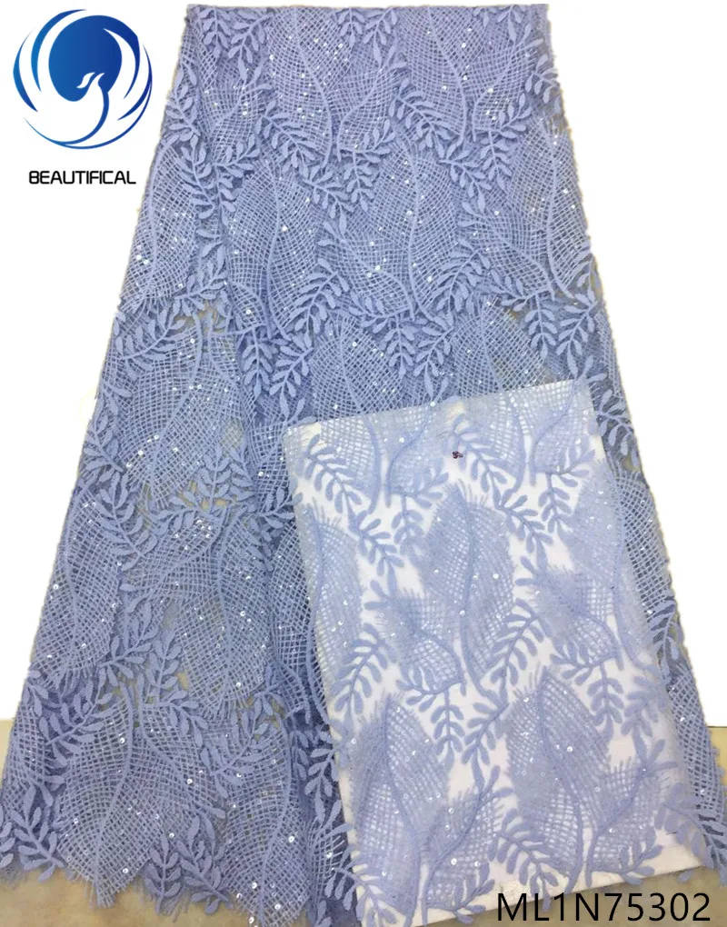 Beautifical French lace fabrics white bridal embroidery sequins fabric for wedding nigeian net 5yards ML1N753 | Дом и сад
