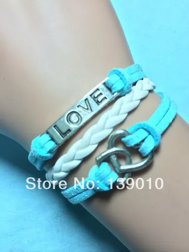 Ручной белый синий замши серебряный аксессуары сердца к сердцу любовь браслеты